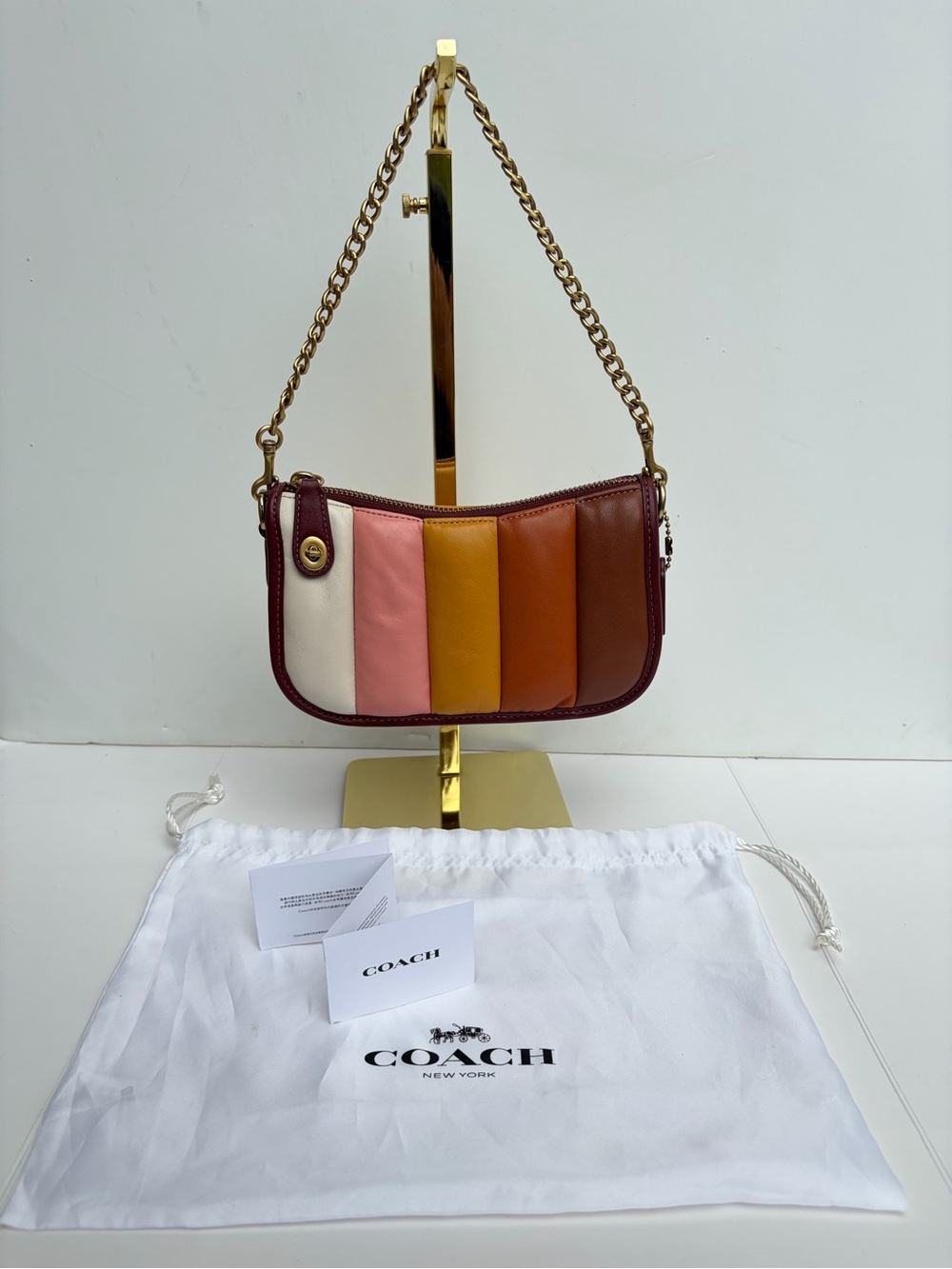 COACH Swinger 20 Quilted Leather Bag Wine Multi Color Block Clutch C3490